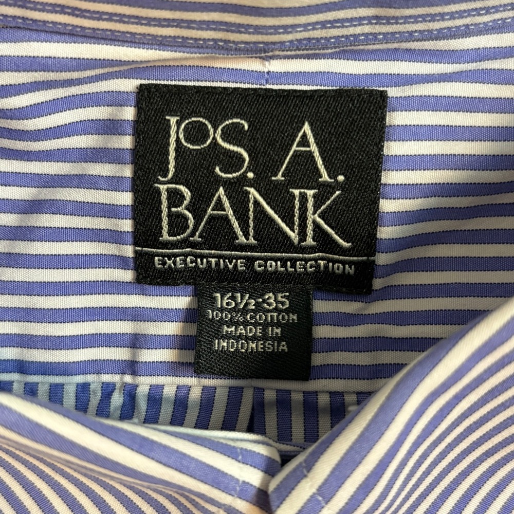 Jos A Bank Executive Collection 16.5 35 Blue White Striped Button Down Shirt - Picture 3 of 7
